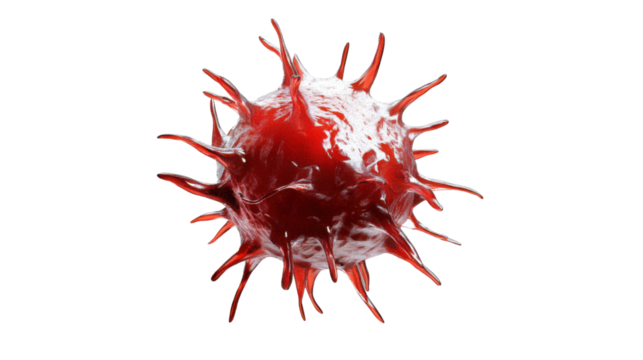 Red virus cell rotating on transparent background: 3d render