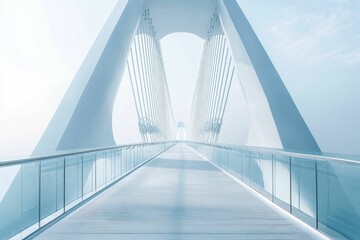 Obraz premium Modern bridge walkway, sleek design, calming blue hues.
