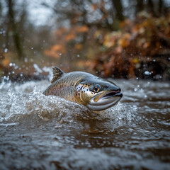 Fototapeta premium steelhead flopping in the river