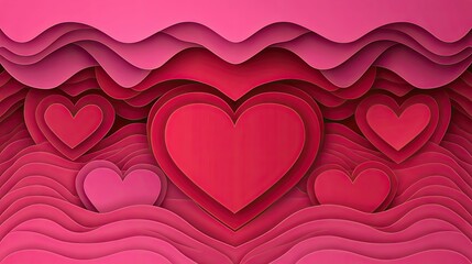 Colorful paper hearts in layered design create a vibrant backdrop for romantic themes and celebrations