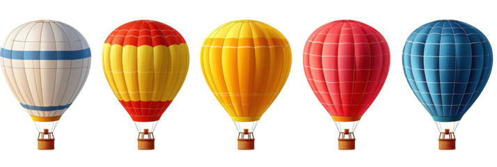 A set of hot air balloon vector illustrations with multiple balloons on a white background.
