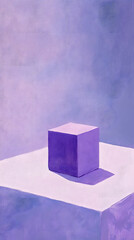 A purple cube on a white table