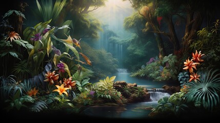 beautiful nature with smoke and all the beauty of the greatest trees, far and simply indescribable scenery, mountains, trees and river - a wonderful world