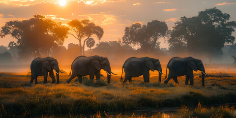 Imagen de lado de una manada de elefantes