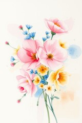 Fototapeta premium This artwork showcases a beautiful arrangement of flowers in delicate hues, combining soft transitions that evoke a light and airy feel, perfect for invitations and backgrounds