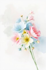 Obraz premium Beautifully crafted watercolor floral illustration featuring delicate spring and summer flowers in soft colors, ideal for cards and decorative designs