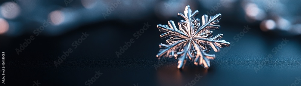 Poster a single glowing snowflake softly illuminated against a deep black backdrop creates a striking minim