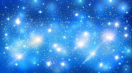 Fototapeta premium Bright Sparkling Blue Starry Night Sky Festive Background Digital Art Design Illustration Galaxy Space Universe Cosmic Winter Holiday Magic Twinkling 