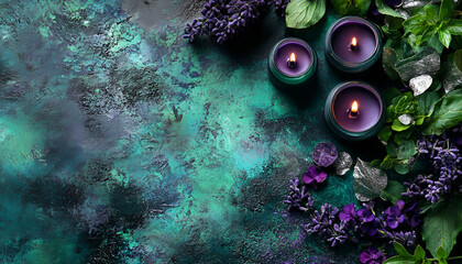 Magical atmosphere. Witches curse. the palette includes dark purple, emerald green and silver shades