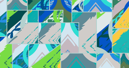 Abstract collage asymmetric pattern. Digital freehand art, grunge texture. Vector patchwork quilt background. Decorative elements, brush strokes ornament for flyer, poster, cover, textile fabric print