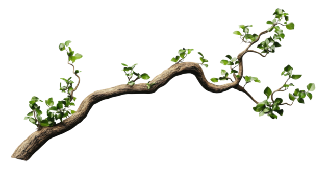 Realistic 3d rendered branch with green leaves on transparent background
