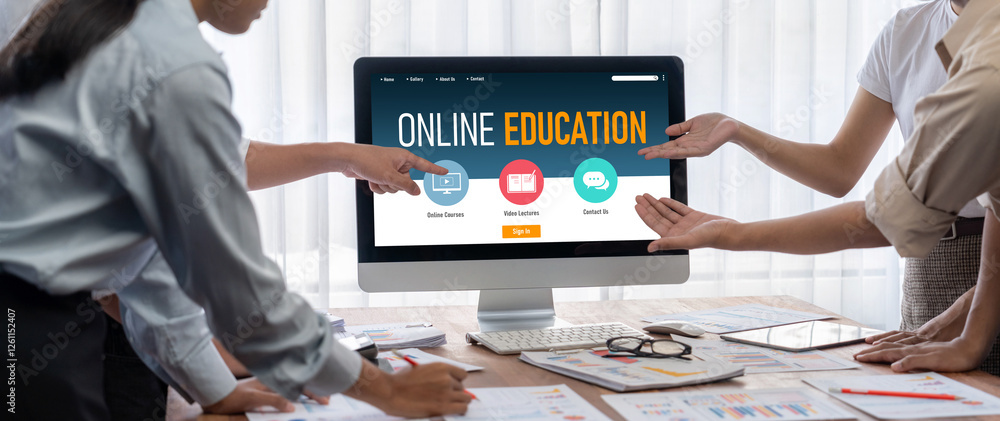Poster E-learning website with brisk sofware for student to study online on the internet network