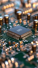 Obraz premium Close-up of CPU on circuit board; technology background