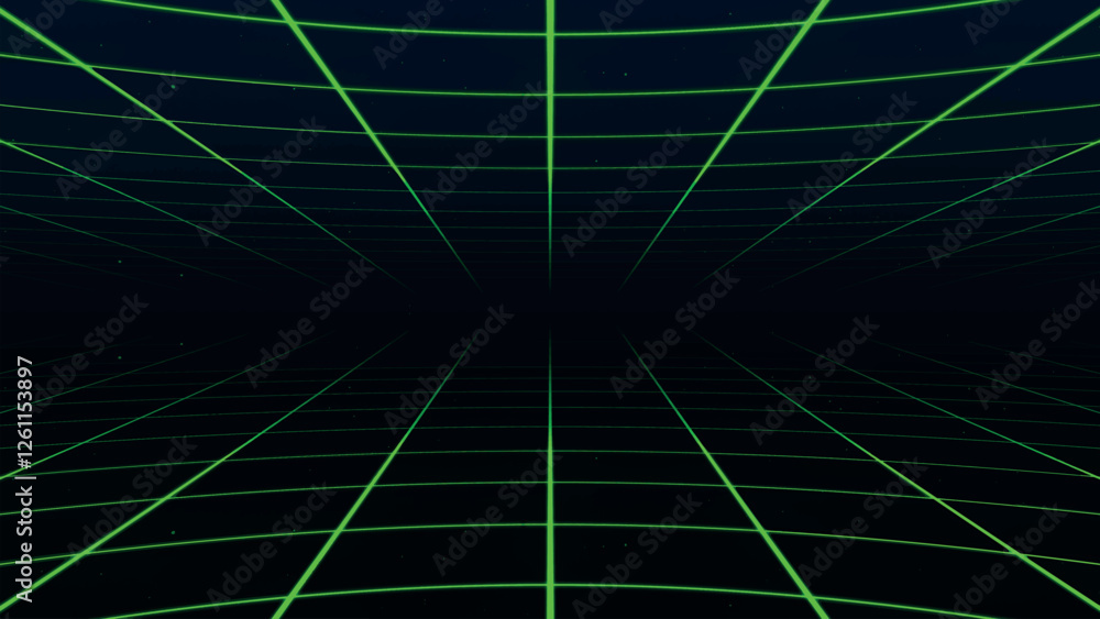 Poster retro perspective grid in infinity. abstract landscape grid lines, background image. digital wirefra