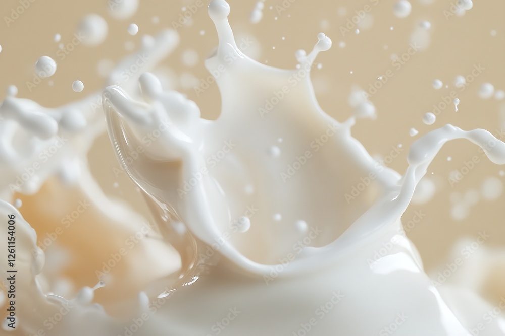 Poster smooth splash of milk freezes in time, illuminated by soft backlighting, creating a fluid and enchan