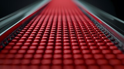 A close-up view of a red, textured surface, featuring a grid of raised dots, creating a vibrant, dynamic pattern against a dark backdrop.