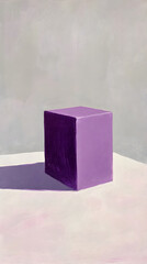 A purple cube on a white table