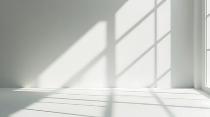 Obraz premium White Room Corner Sunlight Window Shadows Minimalist