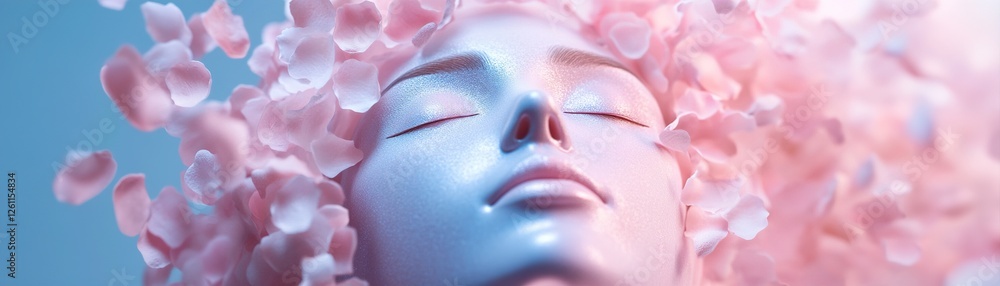 Aufkleber the face gently glows while gradually dissolving into a mist of delicate petals that float softly ar