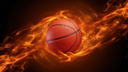 Fototapeta premium An orange basketball surrounded by dynamic flames, symbolizing energy and passion in sports. A striking visual representation of the game.