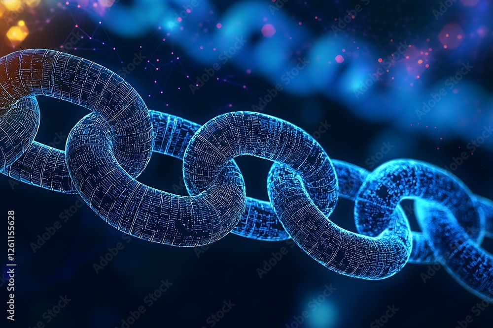 Poster blockchain visuals with distributed ledger technology and vibrant digital designs