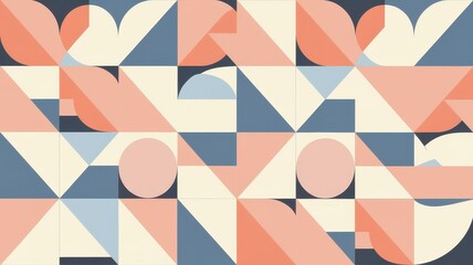 An abstract geometric pattern in soft pastel colors featuring overlapping shapes and lines that create a visually engaging composition.