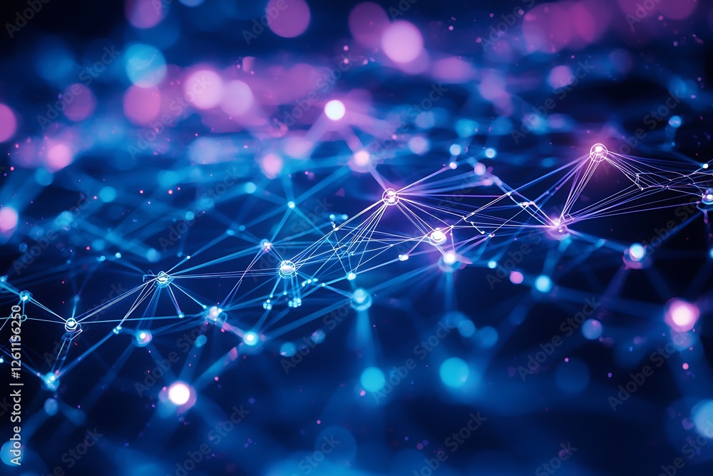 Poster blue and purple technology background featuring a circuit design with digital connections and tech e