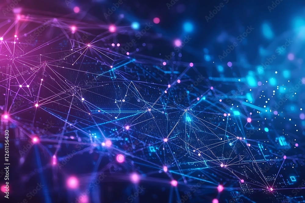 Poster blue and purple technology background featuring a circuit design with digital connections and tech e
