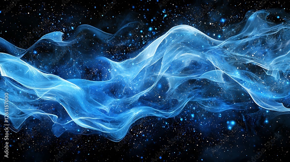 Aufkleber blue digital particles wave flow, representing the dynamic motion data in the cyberspace a digital w