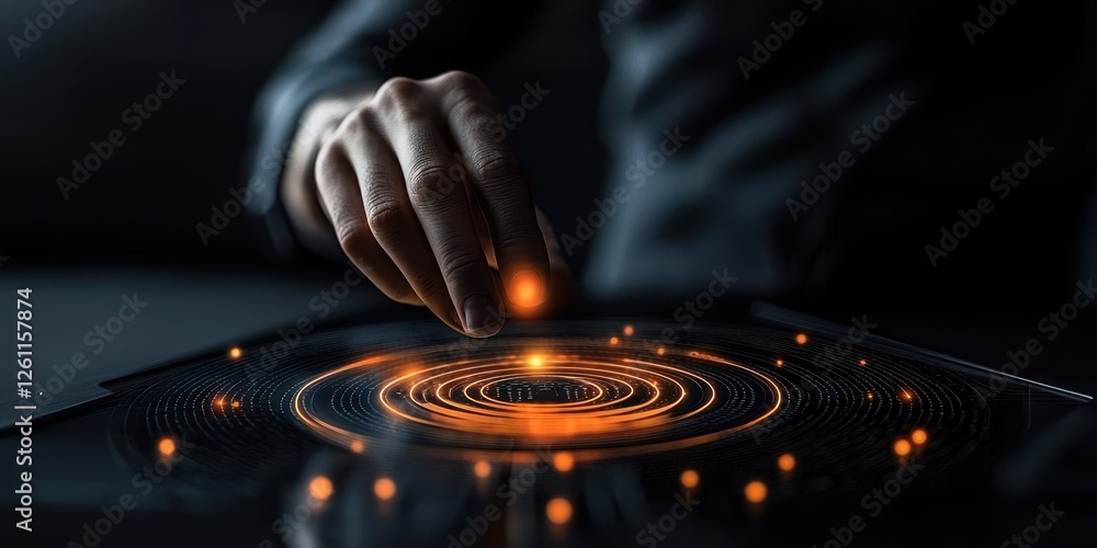 Aufkleber businessman's finance skills. a hand interacts with a glowing, digital interface displaying intricat