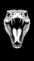 Black and white snake head with open mouth, vector style
