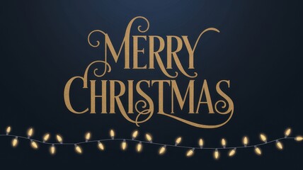 Elegant 'Merry Christmas' text adorned with warm fairy lights, perfect for holiday-themed designs.