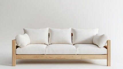 Fototapeta premium Scandinavian-inspired living room with neutral colors, clean lines, and wooden furniture, copy space