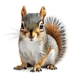 Fototapeta premium Cute squirrel posing, white background, wildlife, nature (1)