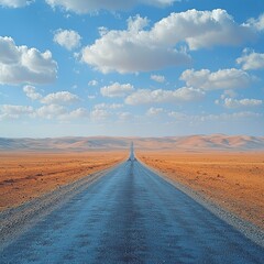 Fototapeta premium Desert Highway Stretching Towards Distant Mountains Under Blue Sky