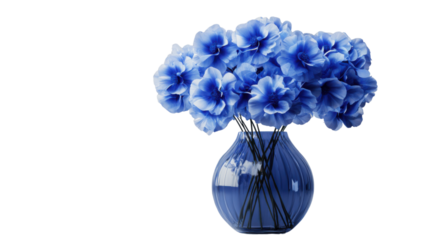 Blue flowers in a blue vase on a transparent background
