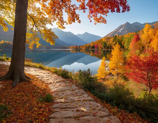 Obraz premium Autumn's Brushstroke Capturing Nature's Vibrant Landscapes for Timeless Beauty