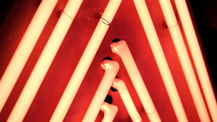 Glowing Neon Tubes Of Illuminated Street Board Elements Close-Up