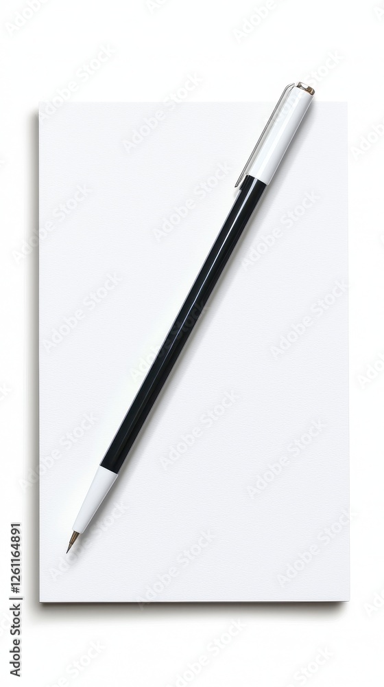 Poster black pen resting on a blank notepad ready for writing in a minimalistic workspace setting