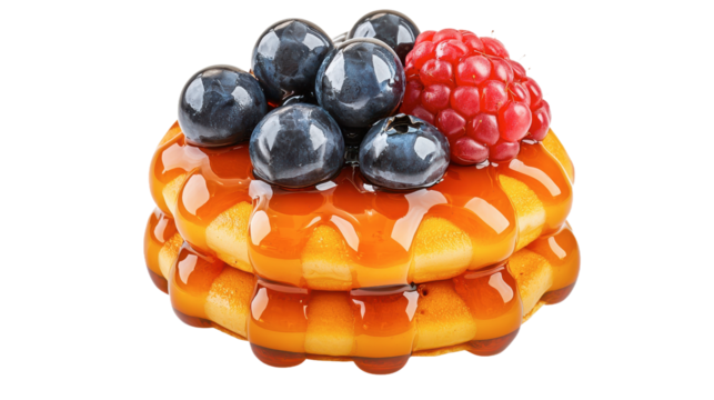 Delicious transparent waffle stack with berries on a light background food photography studio setup gourmet dessert concept