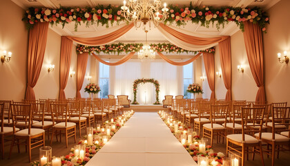 Obraz premium Elegant wedding venue decorated with flowers and candles