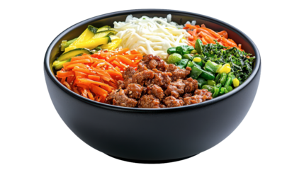 Delicious bibimbap bowl korean cuisine food photography transparent background minimalistic setting close-up view culinary art
