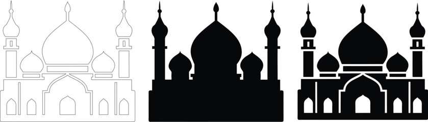 mosque silhouette vector art illustration, mosque outline vector illustration 