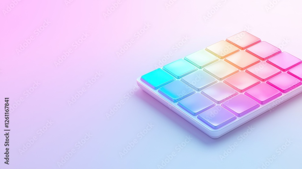 Poster colorful gradient keyboard keys on a soft pastel background with vibrant hues and artistic flair
