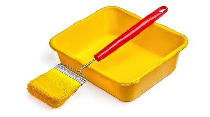 Yellow Plastic Tray and Roller Brush for Painting Projects
