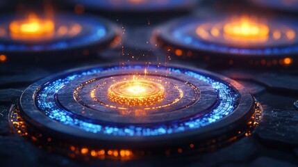 Glowing Circular Platform With Energetic Sparks