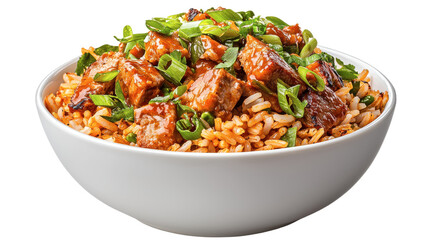 Delicious sweet and sour pork bowl presentation restaurant setting vibrant background close-up view transparent elements for visual appeal