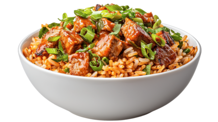 Delicious sweet and sour pork bowl presentation restaurant setting vibrant background close-up view transparent elements for visual appeal