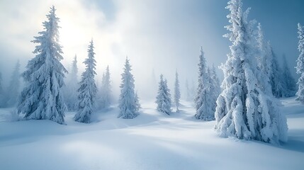 Snowy mountain forest winter sun landscape