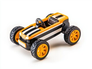 Colorful Toy Car with Striped Design on White Background, Ideal for Creative Projects and Marketing